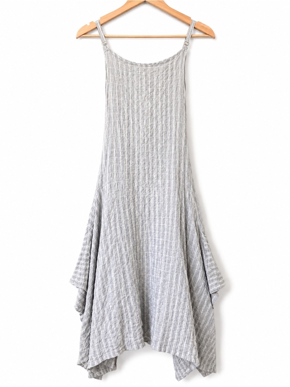 Krista Larson Gray Stripe Cotton Gauze Handkerchief Hem Dress OS USA